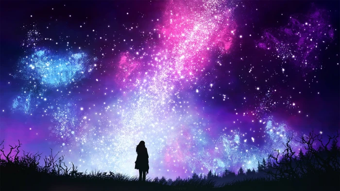 pink purple and blue galaxy stars the sky girl space night 2k