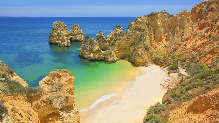 portugal europe bay beach rocky water scenics nature 2k