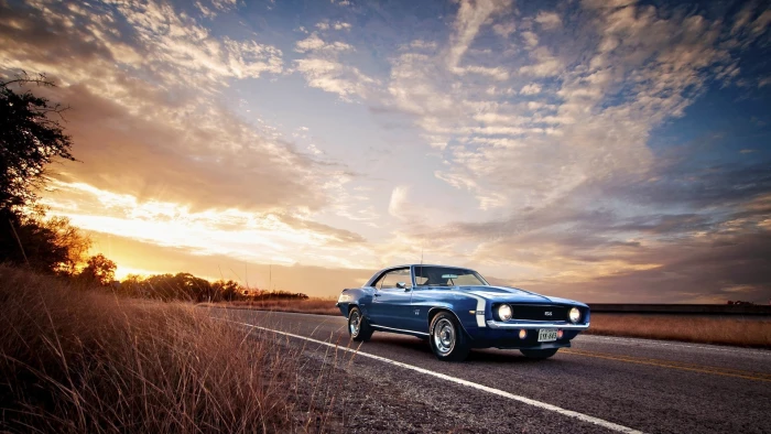 Sports Car Auto Chevrolet Camaro SS Muscle Cars Nature Road blue and white ford mustang 2k