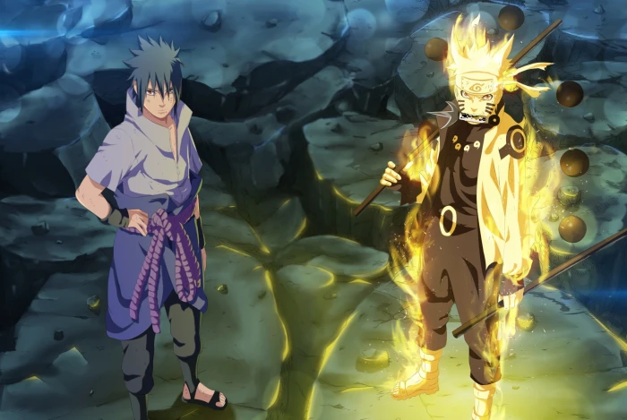 Uzumaki Naruto and Uchiha Sasuke illustration game war anime 2k