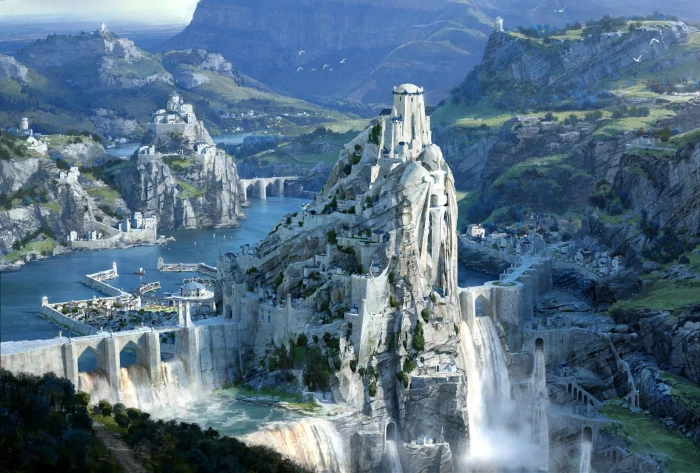 white concrete building fantasy art artwork digital water 2k