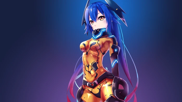 blue haired female anime character illustration girls 2k 4k