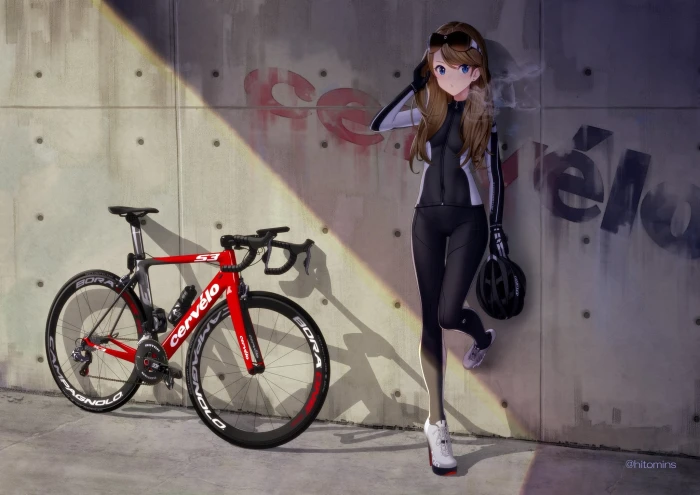 bodysuit anime bicycle glasses girls blue eyes long hair 2k