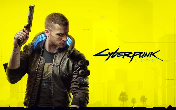 Cyberpunk video games gun yellow background weapon 2k