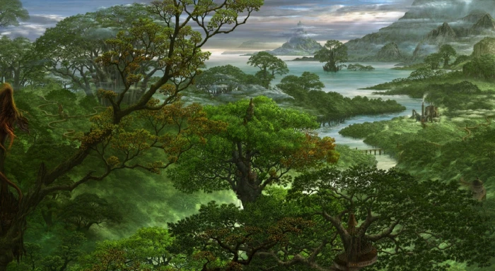 Fantasy Jungle green leafed tree wallpaper Artistic nature 2k