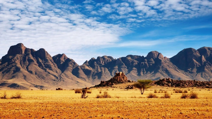 Nature Landscape Mountain Clouds Namibia Africa Desert Rock Trees Stones Plants 2k