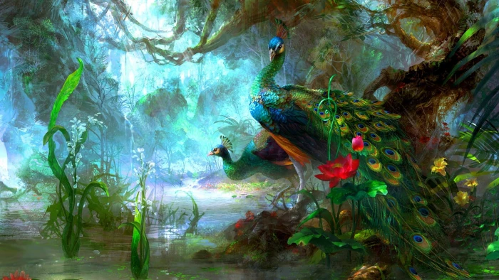 painting art artistic peacock nature fantasy 2k