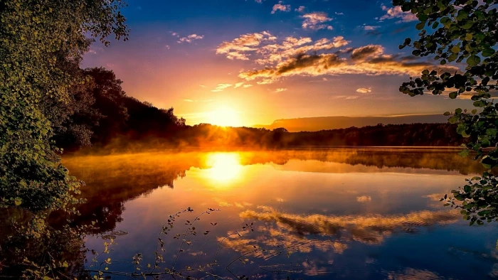 sunrise reflection nature sky water dawn morning lake 2k