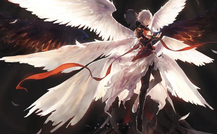 anime boys granblue fantasy wings angel devil lucifer 2k