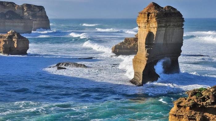 brown stone cliff nature landscape sea beach rock coast 2k