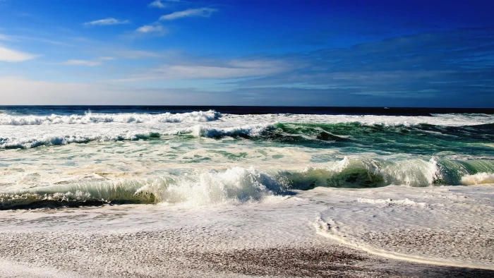 landscape sea waves horizon beach coast 2k
