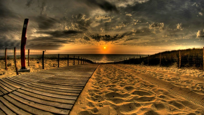 nature sky sunset sea landscape clouds water beach ocean 2k