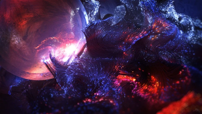 red black and blue abstract painting glowing night nature 2k