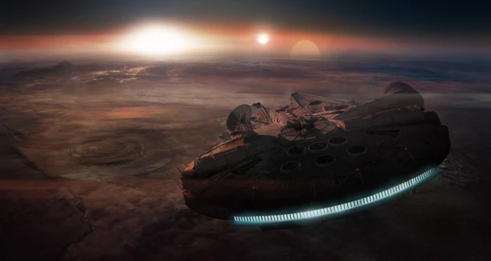 Star Wars Millennium Falcon wallpaper desert sunset sky space 2k 4k 5k