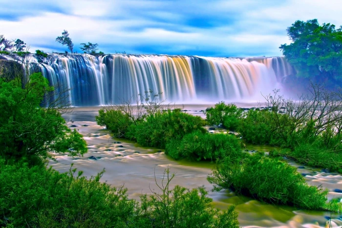 Water Falls Surrounding Green Grass during Daytime HD wallpaper 2k