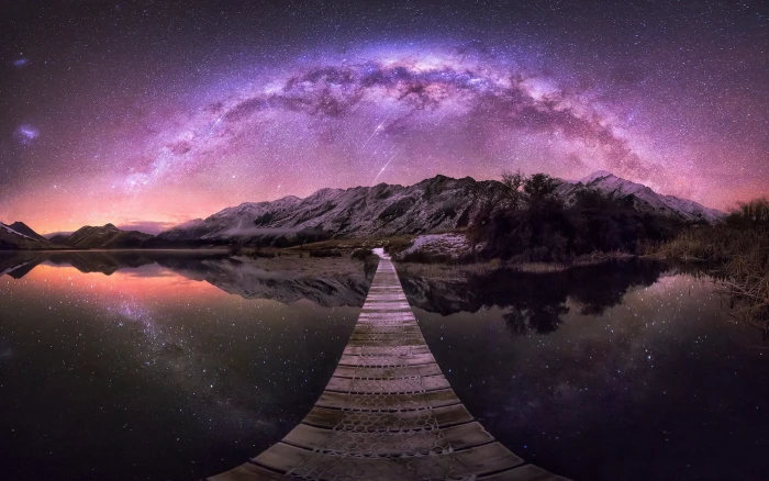 gray mountain beside body of water nature landscape New Zealand 2k
