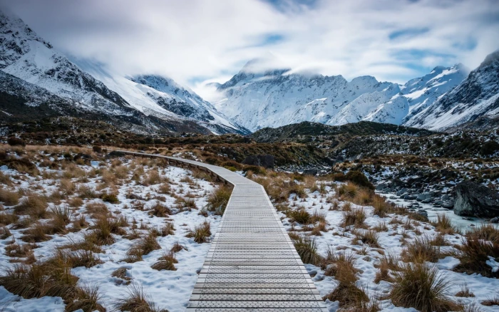 nature New Zealand snow cold temperature winter mountain 2k