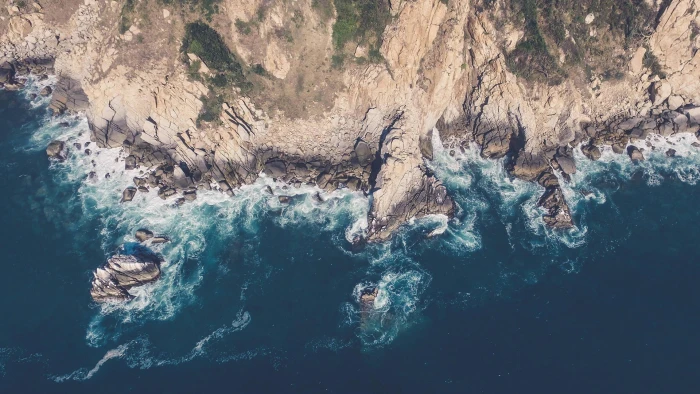 beach aerial view photo landscape water coast rock object 2k