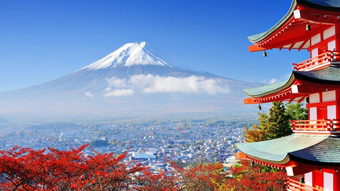 Mount Fuji Japan mountains Asian architecture building nature 2k