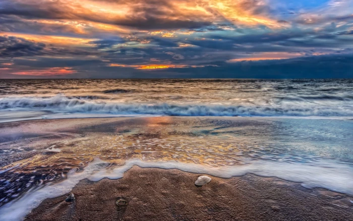 beach sunset clouds sea sky water cloud beauty in nature 2k