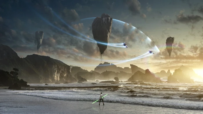 person holding saber on shore digital wallpaper Star Wars The Last Jedi 2k