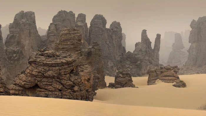 nature landscape desert sand rock mist 2k