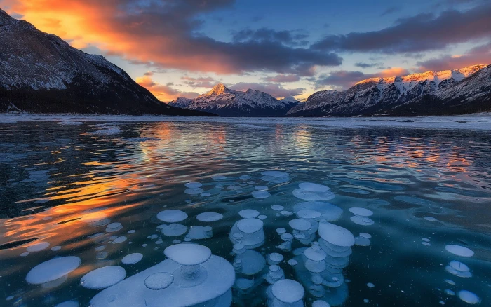 body of water and mountains landscape nature sunset lake 2k