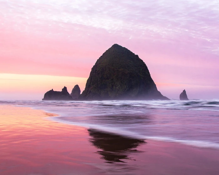 cannon beach united states oregon ocean misty haystack rock 2k