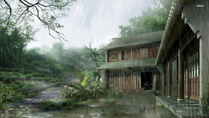 gray and brown house painting fantasy art artwork digital 2k