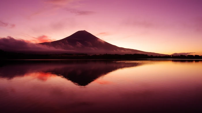 lake tanuki mount fuji purple sky landscape mt 2k 4k