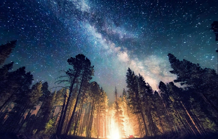 long exposure starry night Milky Way galaxy nature camping 2k