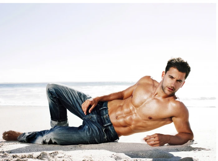 untitled men model shirtless jeans beach sea water young 2k