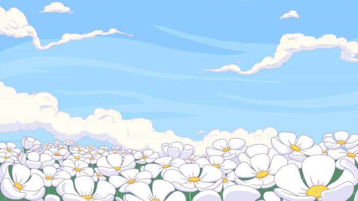 white petaled flowers illustration Adventure Time cartoon sky 2k 4k