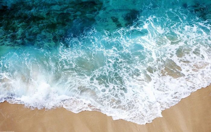waves sea beach nature aerial view 2k
