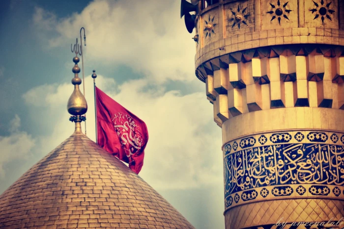 brown concrete temple with red and white flag Abolfazl Imam Hussain 2k