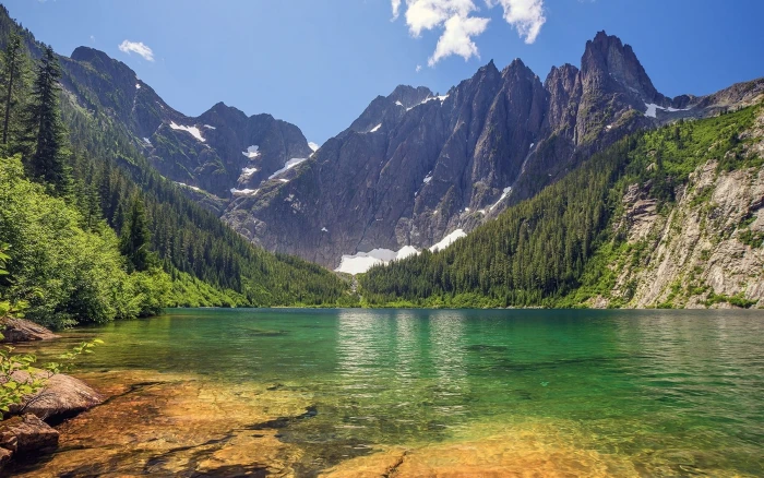 clam water nature landscape lake mountains forest spring 2k
