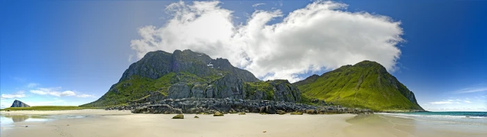 green mountain island beach landscape water sky sea cloud 2k 4k