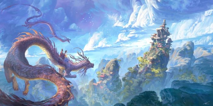 red dragon painting landscape xianxia chinese water 2k