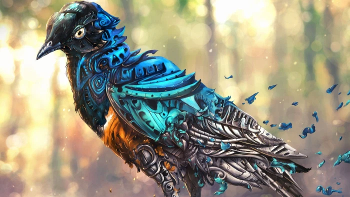 blue and white bird illustration artwork fantasy art digital 2k