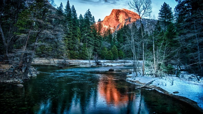 body of water and trees nature river mountains forest landscape 2k