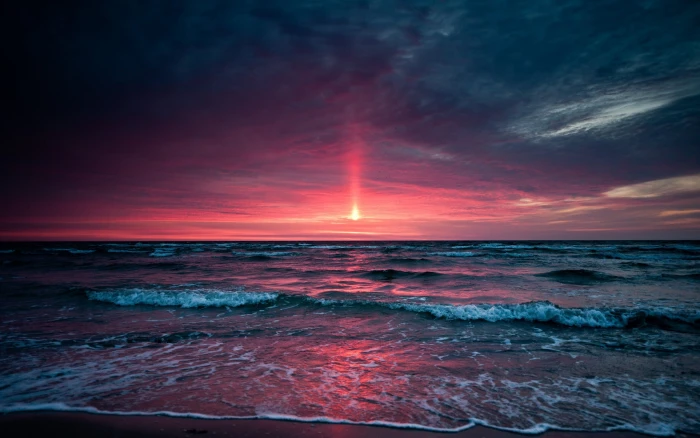 body of water Sun sea beach sunset horizon clouds sky 2k