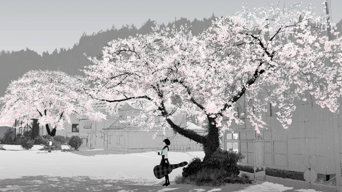 female anime character cherry blossom girls artwork 2k