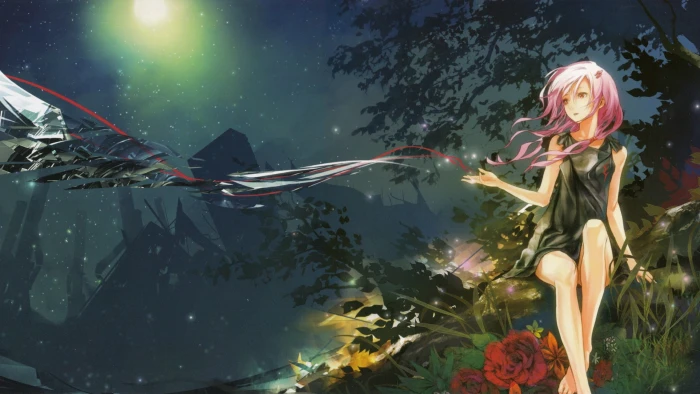 purple haired female anime character poster night red eyes 2k