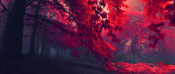 red leafed trees ultra wide photography nature autumn beauty in 2k