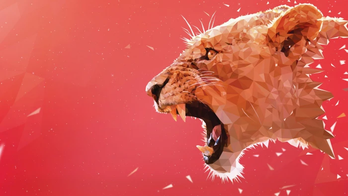 red lowpoly low poly angle artwork lion roar digital art 2k 4k