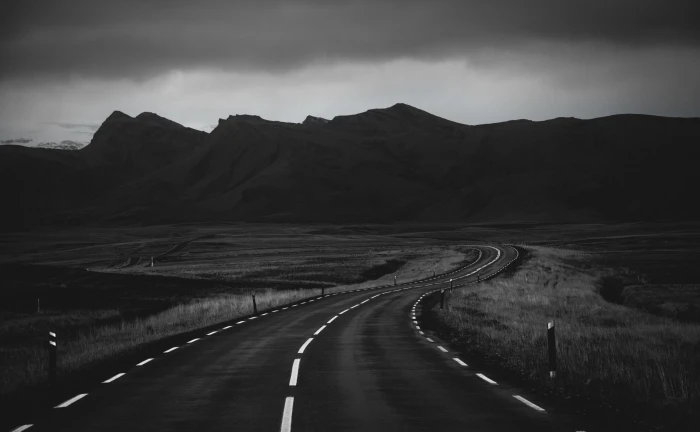 Road In Black And White gray asphalt road Dark Travel Journey 2k 4k