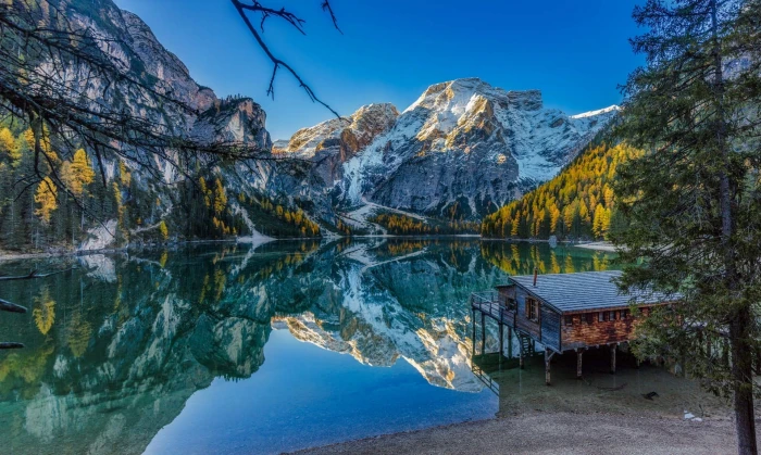 mountain beside body of water painting nature landscape lake 2k