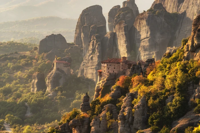 architecture forest trees nature mountains Meteora Greece 2k