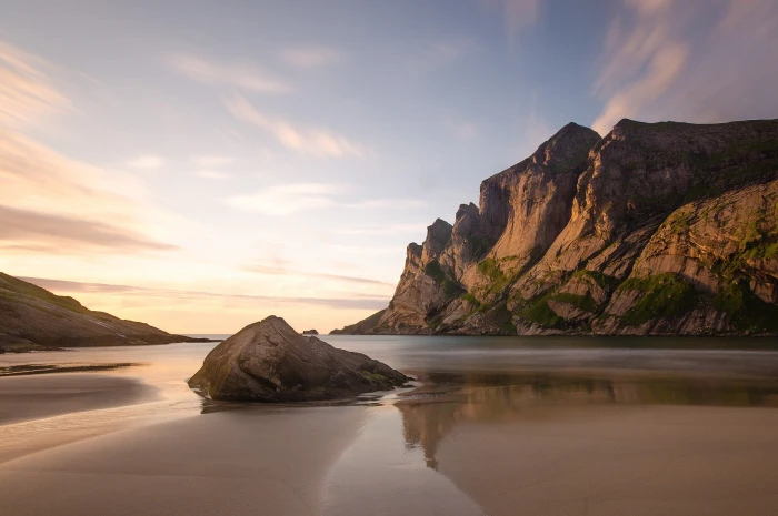 brown rock formation nature bay beach rocks sea water sky 2k