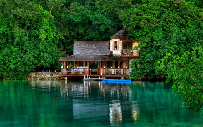 Nature Lakes Water Buildings Houses Boat Trees Forest For Mobile 2k